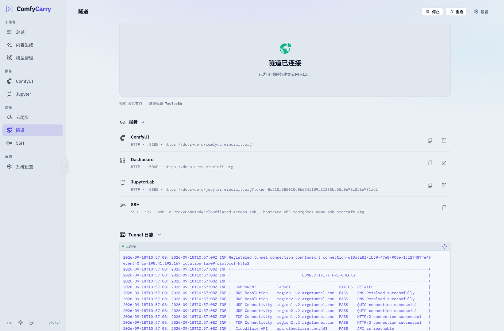 Cloudflare Tunnel 页面