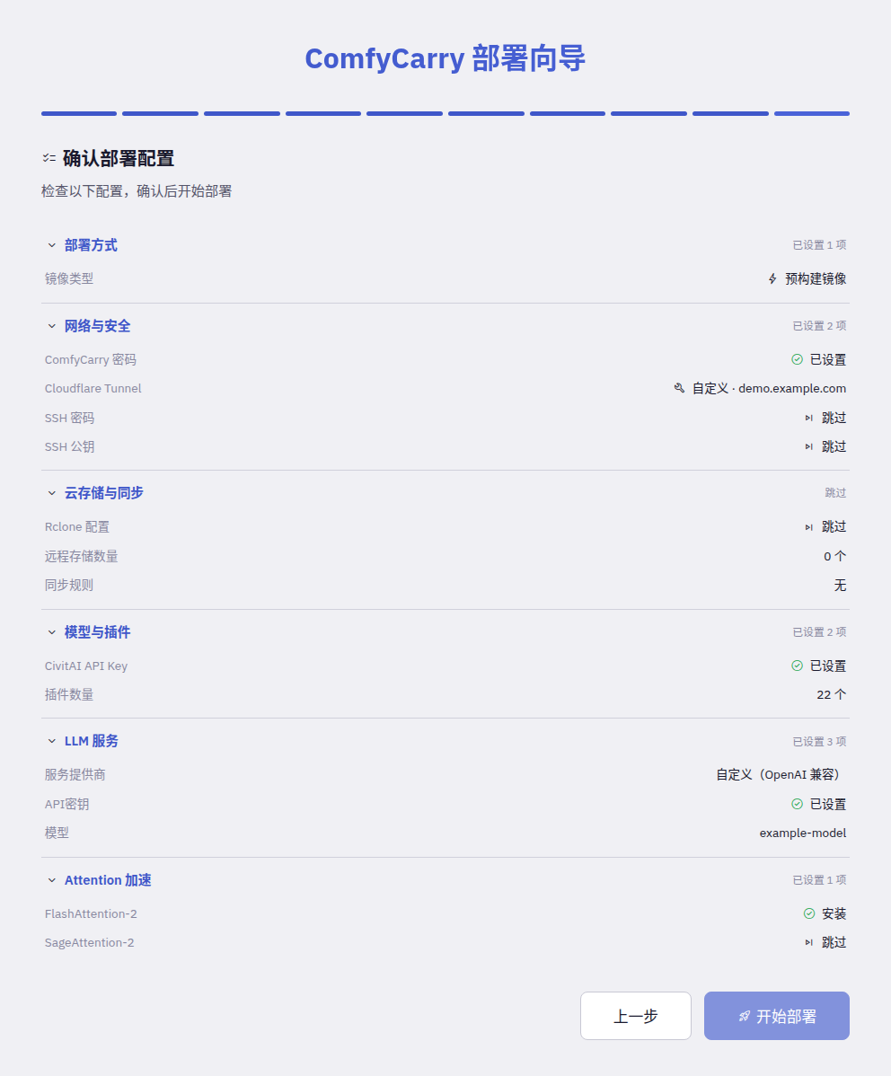 确认部署配置