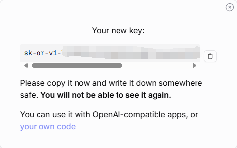 复制创建好的 API Key