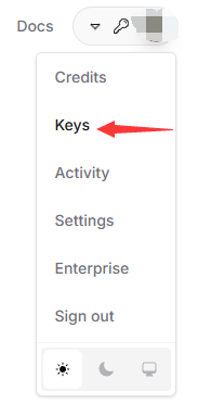 OpenRouter 菜单中的 Keys 选项